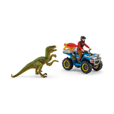 Coffret Fuite sur quad face au vélociraptor, ensemble de jouets Préhistoriques de 5 pieces, Schleich 41466 Dinosaurs, des 4 ans