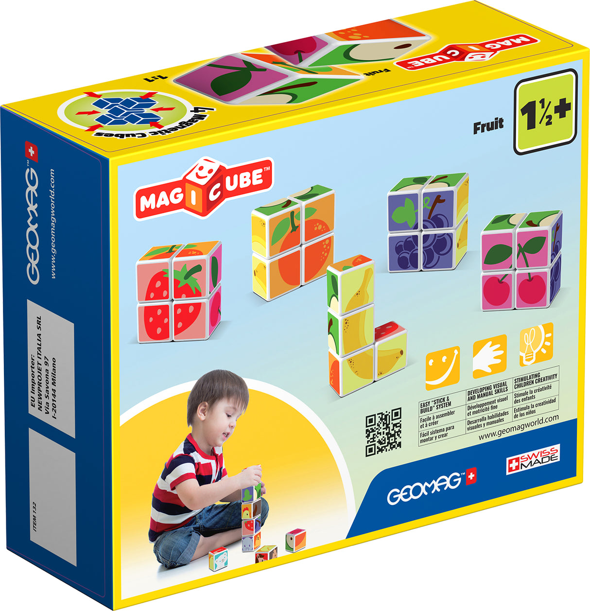 Blocs magnétiques - GEOMAG - Magicube 131 - 7 pieces - Fruits imprimés - Cartes incluses