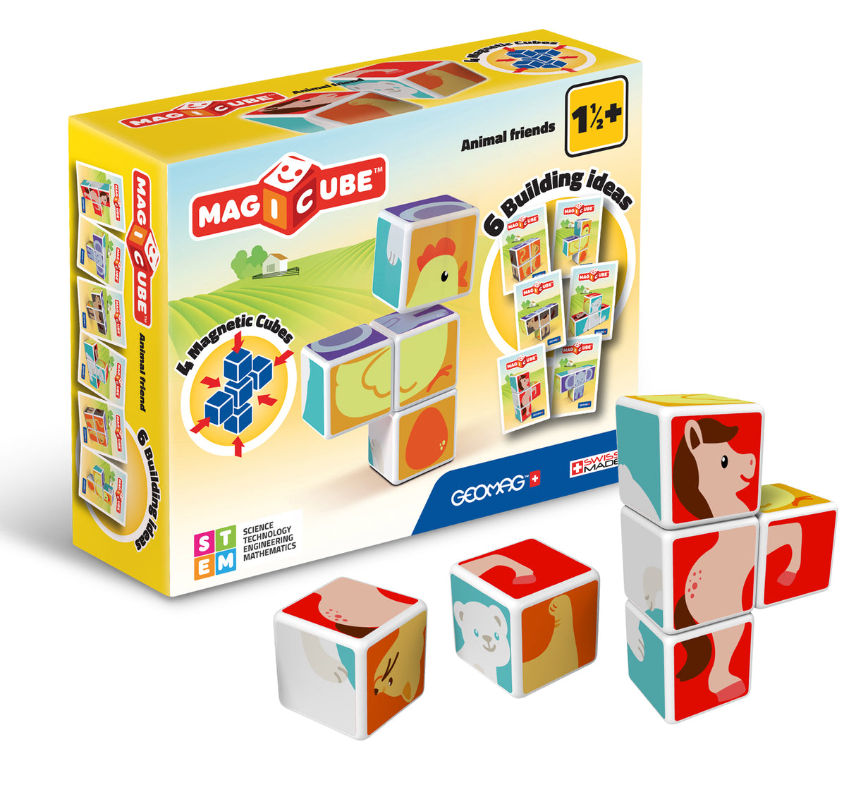 Blocs magnétiques - GEOMAG - Magicube 132 - 7 pieces - Animaux imprimés - Cartes incluses
