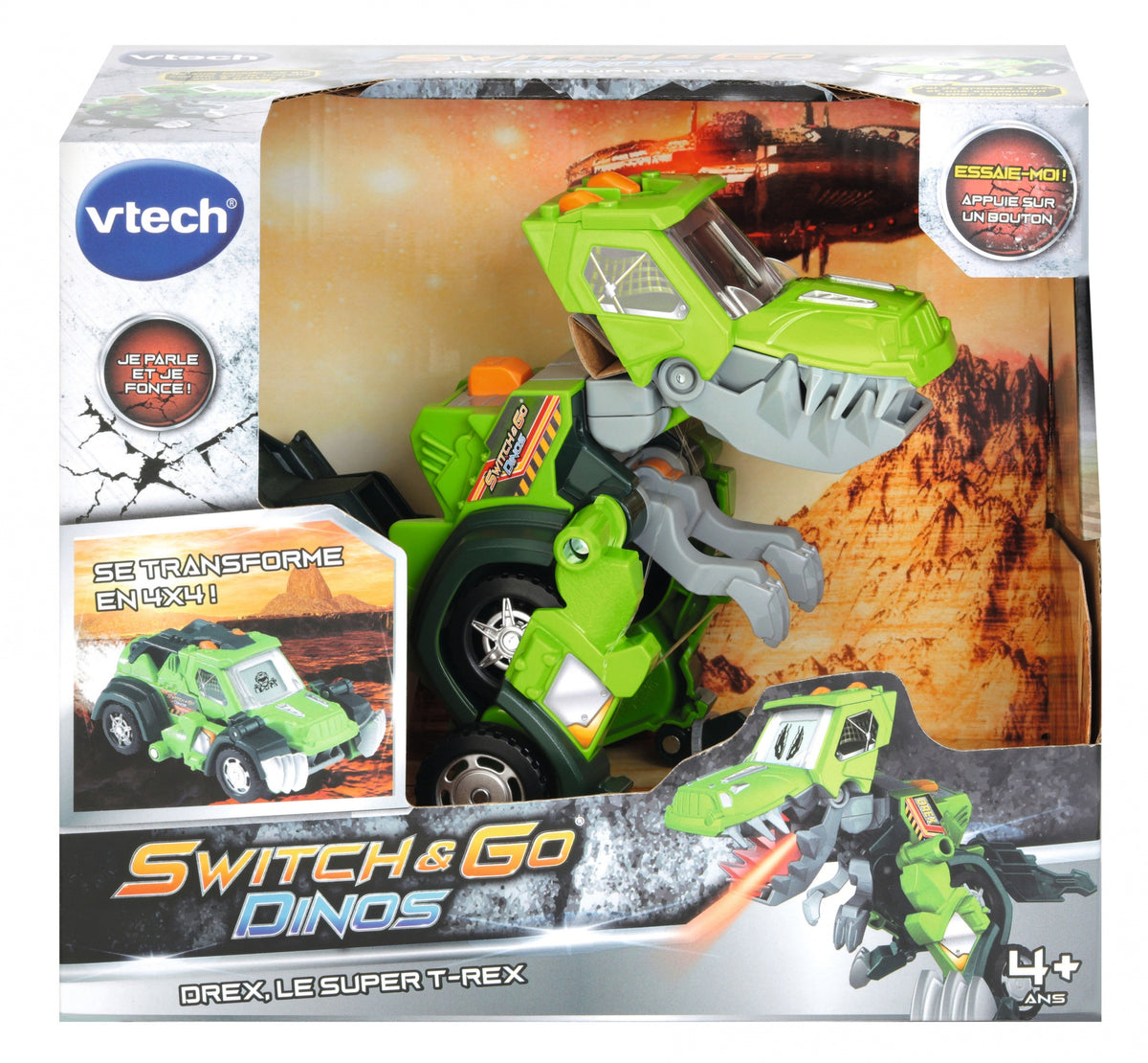 VTECH - Switch & Go Dinos - Drex, Super T-Rex (Jeep) - T-Rex interactif a transformer en Jeep tout terrain
