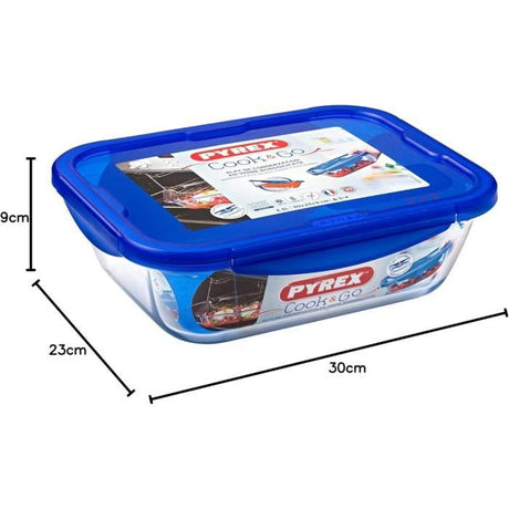Boîte rectangulaire avec couvercle - PYREX - 1451028 - 30 x 23 cm - 3,30 L - Cook & Go - Base en verre borosilicate
