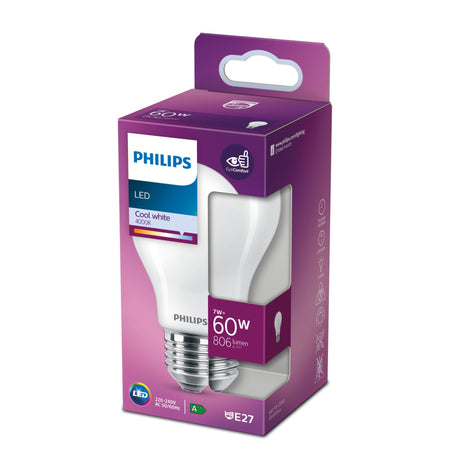 Ampoule LED PHILIPS Non dimmable - E27 - 60W - Blanc Froid