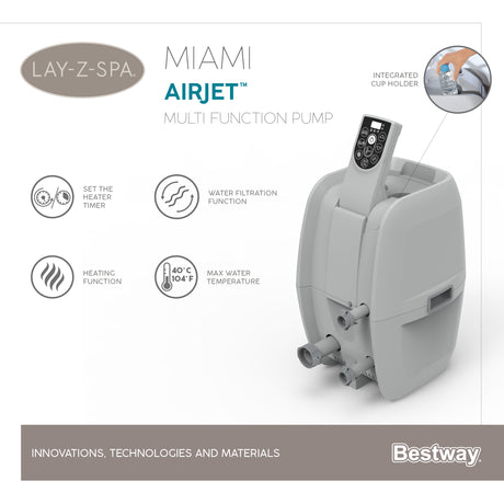 Spa gonflable BESTWAY - Lay-Z-Spa Miami - 120 airjets - 180 x 66 cm - 2 a 4 places - Rond (couverture, cartouche, diffuseur)