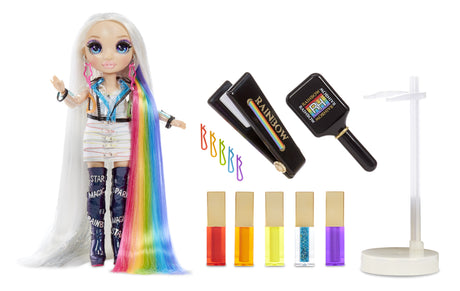 Rainbow High Hair Studio|Studio de coiffure - 1 poupée 27 cm + produits de coloration pour cheveux et accessoires