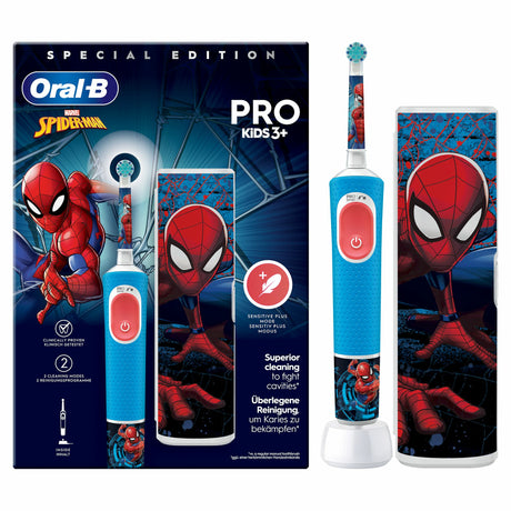 Oral-B Pro Kids3+ Brosse a dents électrique enfant Spiderman, Marvel, 1 étui de voyage, 1 Brossette Brossage Doux