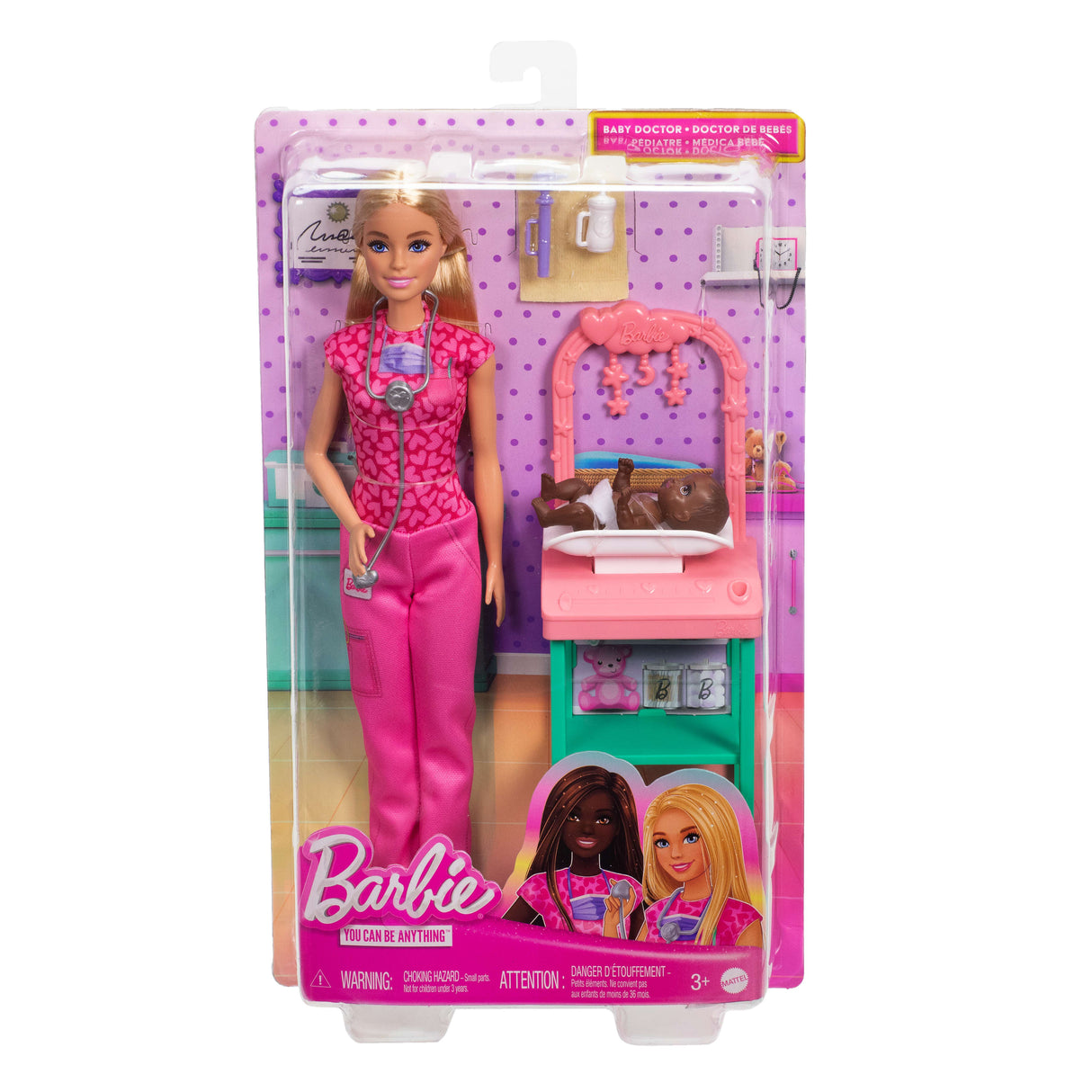 Barbie-Coffret Barbie Pédiatre-Poupée Blonde Et Poupée Bébé - 3 ans+- JCR72