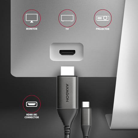 Câble Adaptateur Axagon USB-C vers HDMI 2.0a 1,8m MM (Noir)