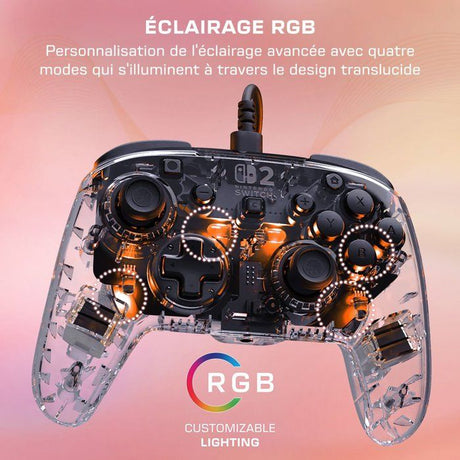 Manette de jeu - Nintendo Switch 2 - Afterglow - RGB - Filaire - Transparent - Turtle Beach