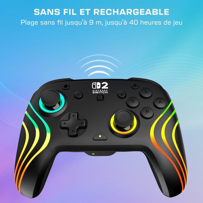 Manette de jeu - Nintendo Switch 2 - Afterglow Wave - RGB - Sans fil - Noir - Turtle Beach