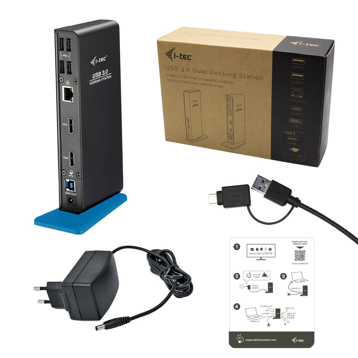 Station d'accueil USB-A/C 3.0 I-Tec (Noir/Bleu)