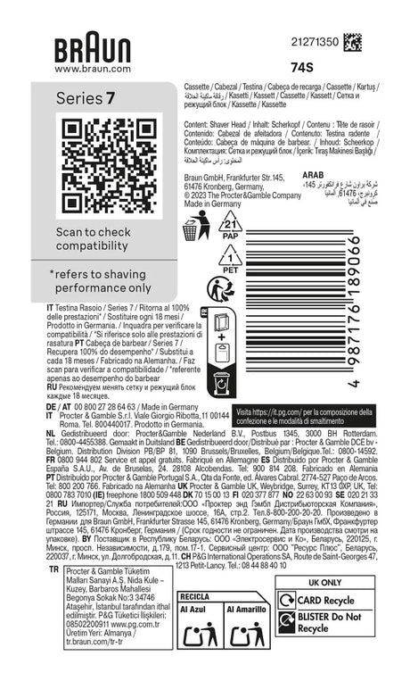 Tete de rasoir BRAUN Series 7 - 3 lames flexibles - Tete flexible a 360° - 100 % fabriqué en Allemagne