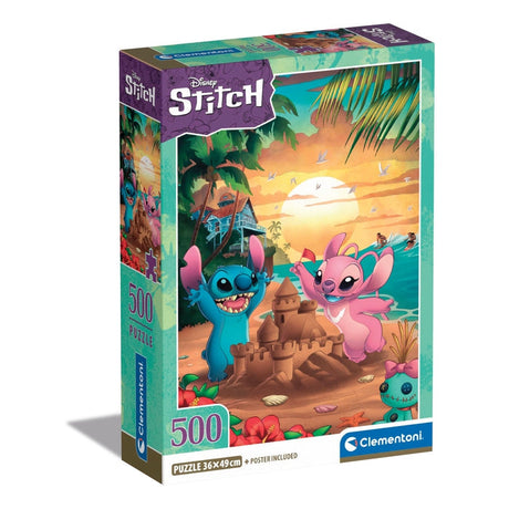 Puzzle 500 pieces Stitch compact, Pour enfants a partir de 3 ans, Theme dessins animés, CLEMENTONI