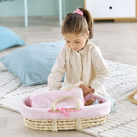 Accessoires poupons - COROLLE - Ensemble Couffin Peluche Rose - pour poupons 36 et 42 cm - des 3 ans
