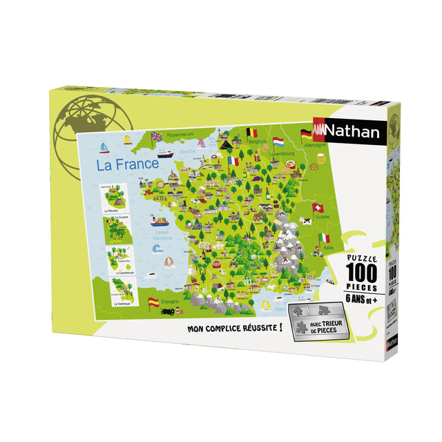 Puzzle enfant 100 pieces - Carte de France - Nathan - Trieur 3 compartiments - Des 6 ans