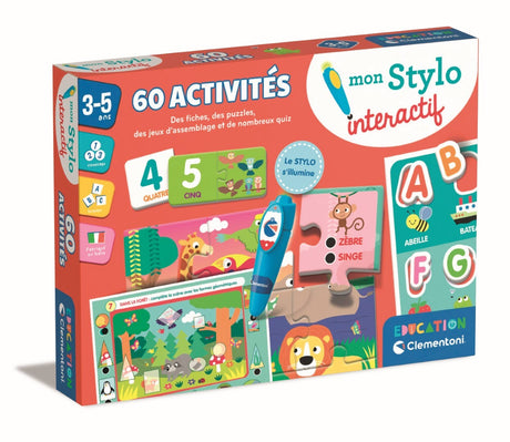 CLEMENTONI - Mon stylo interactif - 60 activités éducatives - Stylos lumineux et sonore - Fabriqué en Italie