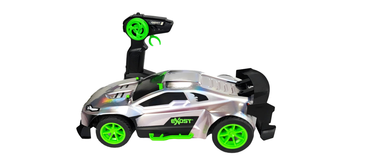 Voiture Télécommandée - EXOST - Metal Chrome 1:14 - 15 km/h - 31 -5 cm - argent et vert - des 5 ans
