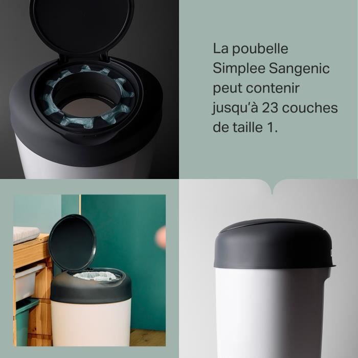 Tommee Tippee Poubelle a Couches Simplee +1 recharge - Grise et Blanche