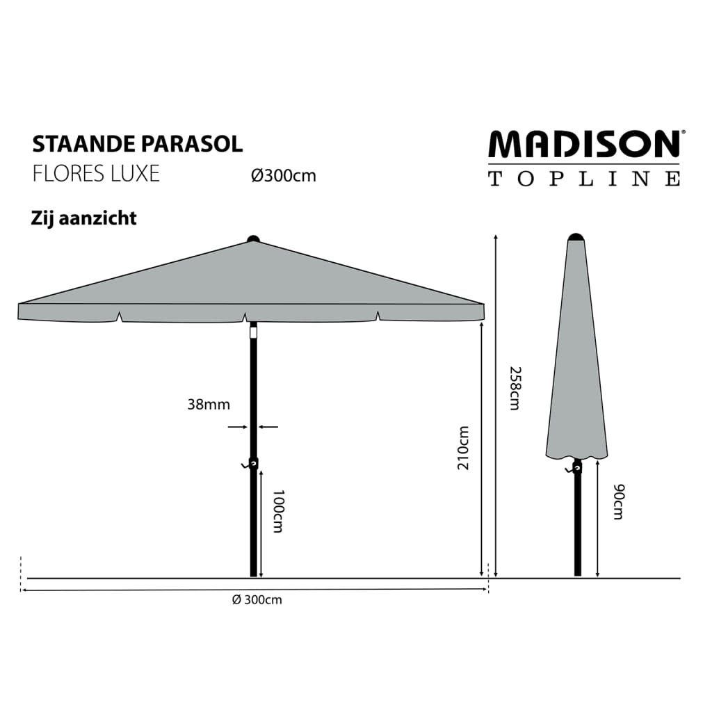 Madison Parasol de jardin Flores Luxe 300 cm rond gris clair