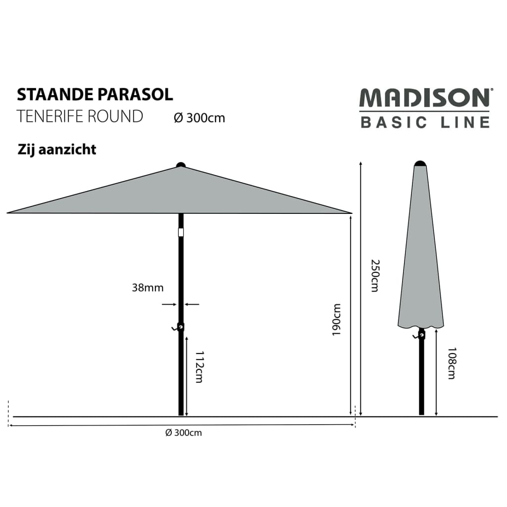 Madison Parasol de jardin Tenerife 300 cm rond vert pomme