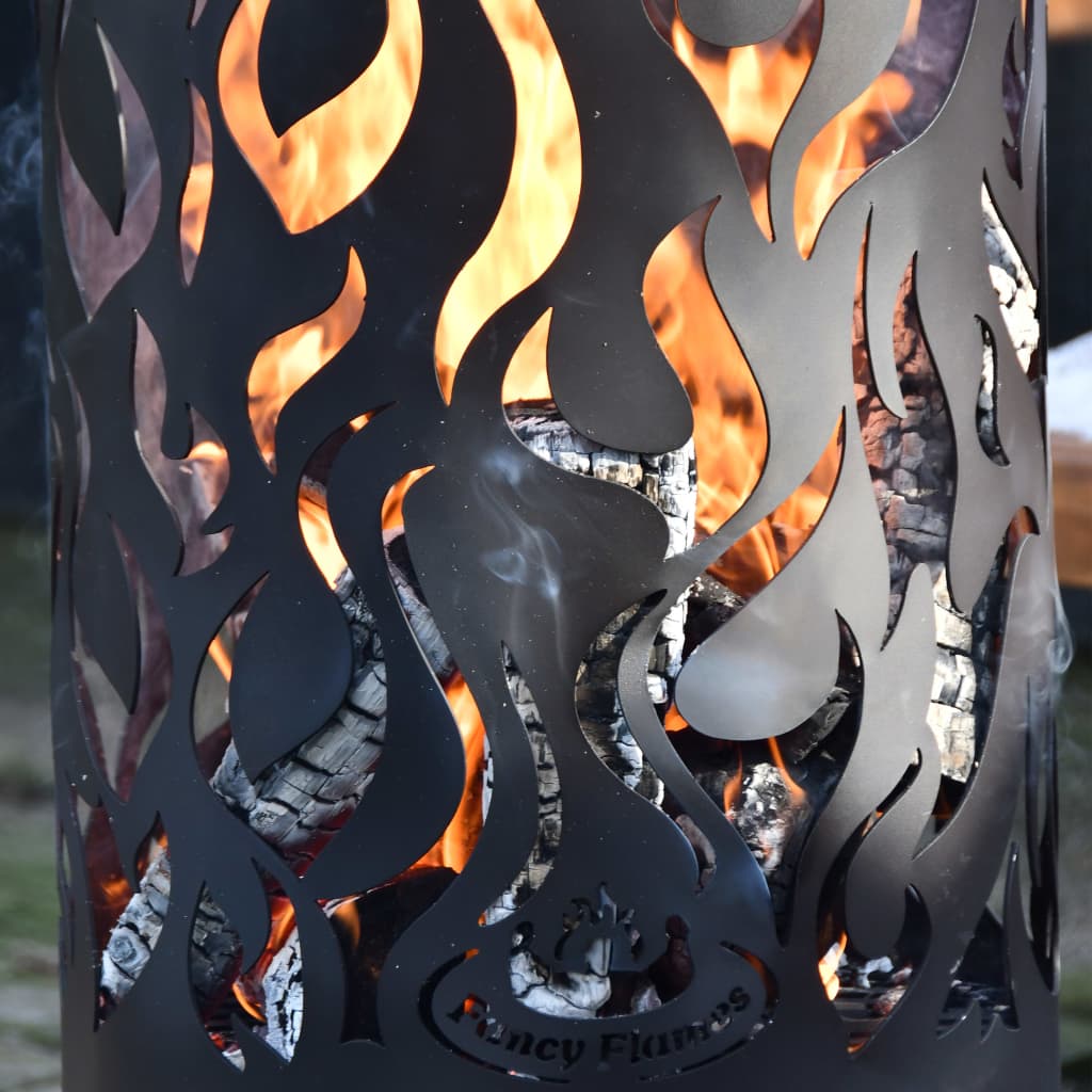 Esschert Design Baril à feu Flames Acier au carbone Noir FF408