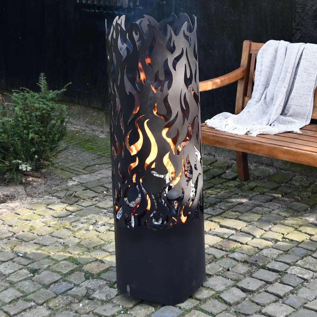 Esschert Design Baril à feu Flames Acier au carbone Noir FF408