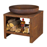 Esschert Design Bol à feu avec rangement en bois 62 cm Rouille