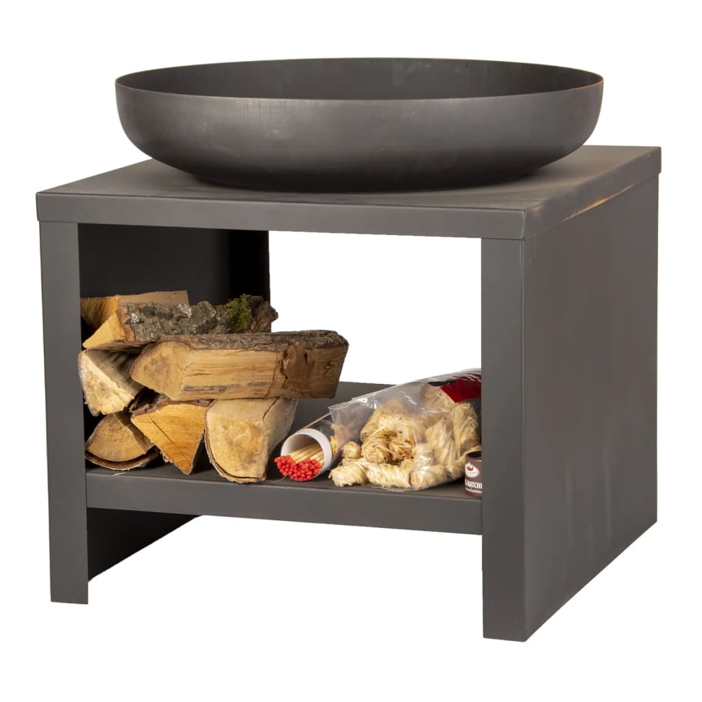 Esschert Design Bol à feu avec rangement en bois 62 cm Noir