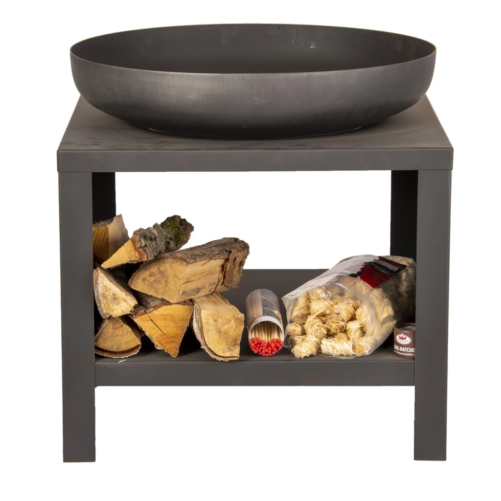 Esschert Design Bol à feu avec rangement en bois 62 cm Noir