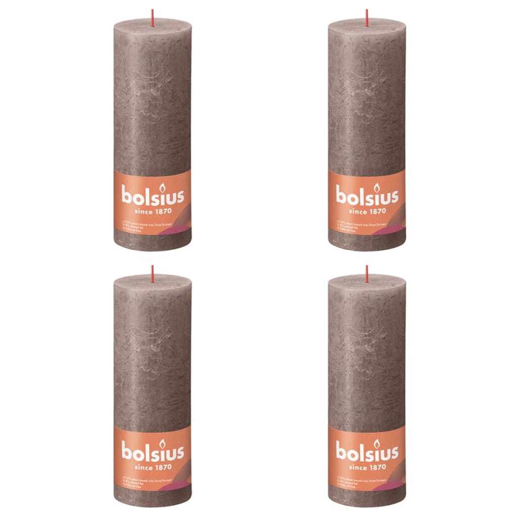 Bolsius Bougies pilier rustiques Shine 4 pcs 190x68 mm Taupe rustique