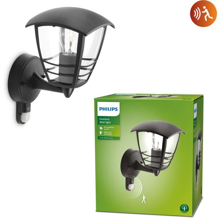 Applique murale extérieure - PHILIPS - Creek - Noir - Avec capteur - IP44