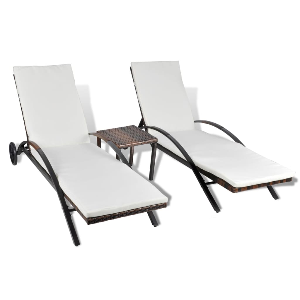 Deckchairs with table Resin wicker Brown