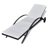 Chaise longue avec coussin et roues Résine tressée Noir