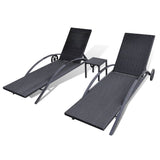 Black woven resin deck chairs with table