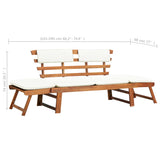 Banc de jardin avec coussins 2-en-1 190 cm Bois solide d'acacia