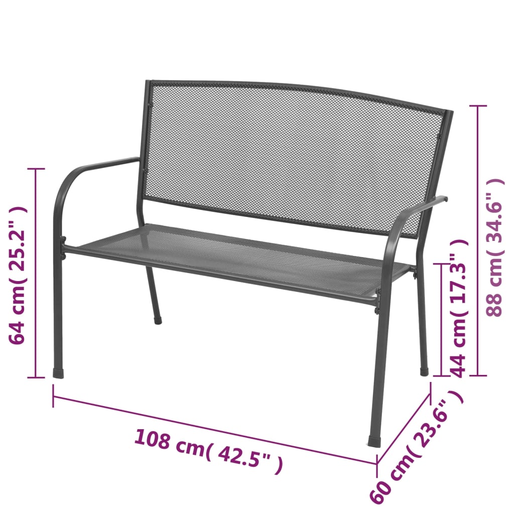 Banc de jardin 108 cm acier et maille anthracite