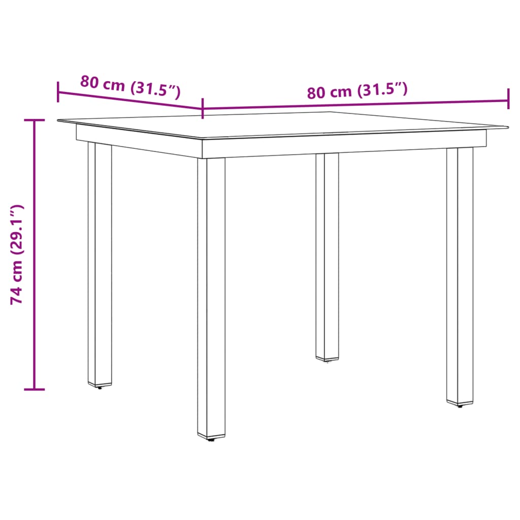 Table de jardin Noir 80x80x74 cm Aluminium et verre