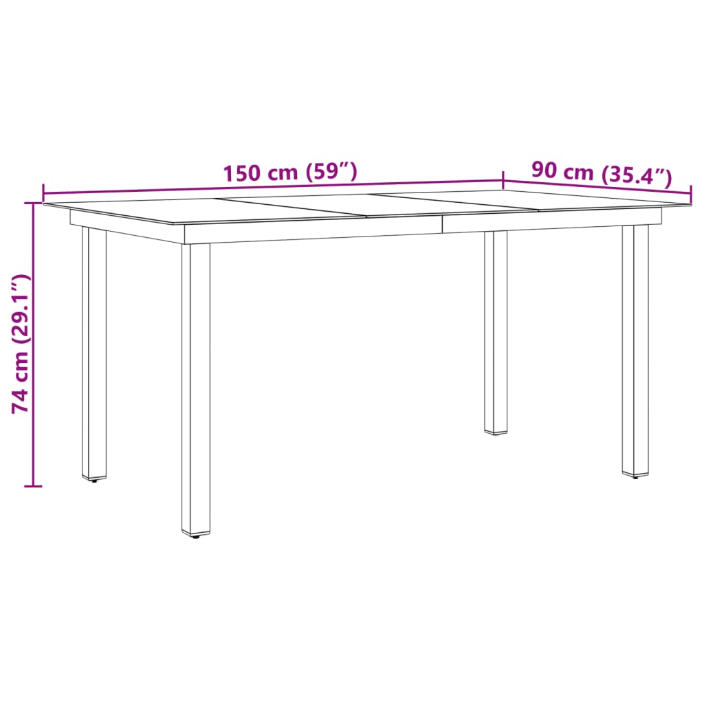 Table de jardin Noir 150x90x74 cm Aluminium et verre