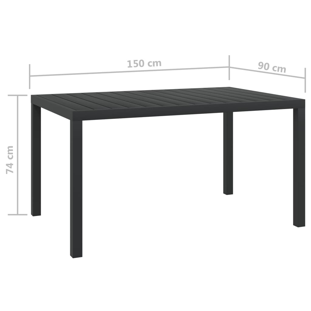 Table de jardin noir 150 x 90 x 74 cm Aluminium et WPC