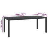 Black garden table 185 x 90 x 74 cm Aluminum and WPC