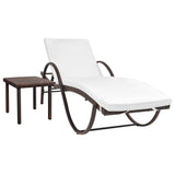 Chaise longue avec coussin et table Résine tressée Marron