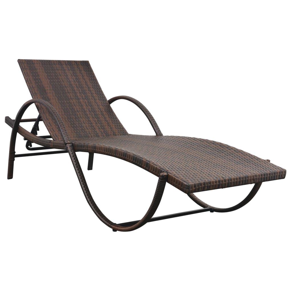 Chaise longue avec coussin et table Résine tressée Marron