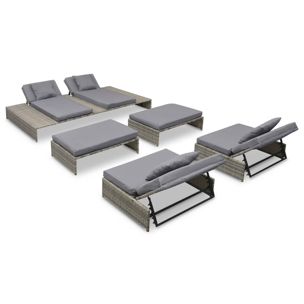 Salon de jardin 5 pcs avec coussins Résine tressée Gris