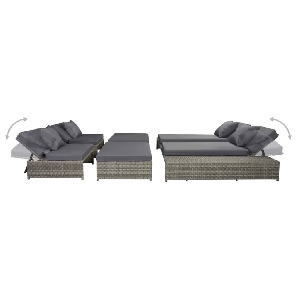 Salon de jardin 5 pcs avec coussins Résine tressée Gris