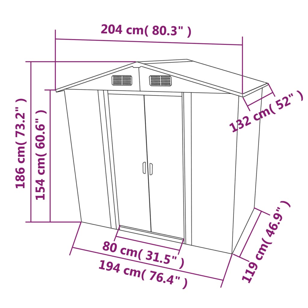 Abri de stockage pour jardin Métal Vert 204 x 132 x 186 cm