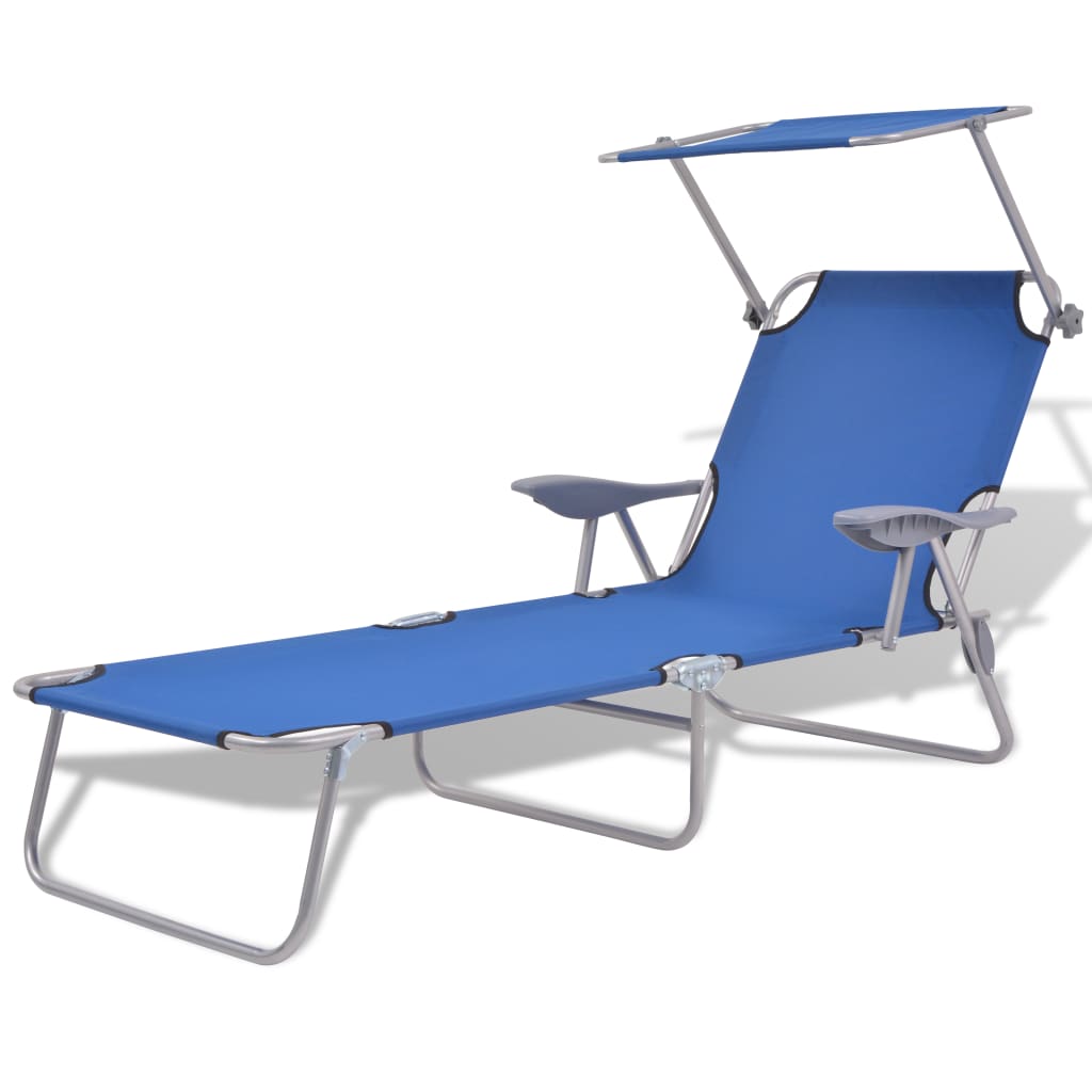 Chaise longue with awning Steel Blue