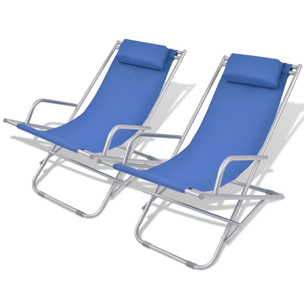 Chaises inclinables de terrasse lot de 2 Acier Bleu