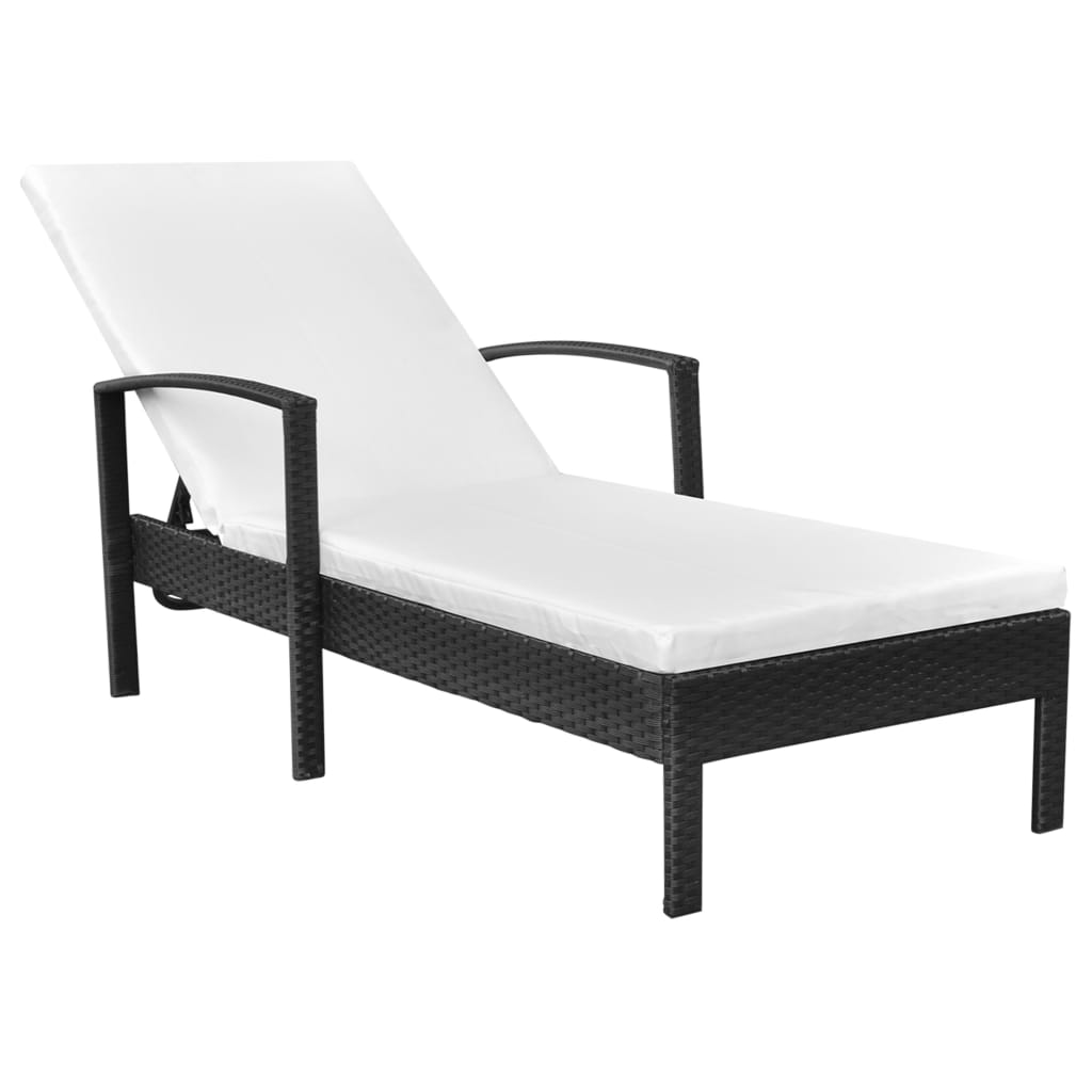 Chaise longue avec coussin Résine tressée Noir