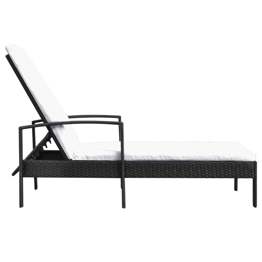 Chaise longue avec coussin Résine tressée Noir