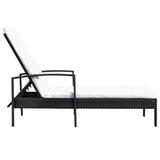 Chaise longue avec coussin Résine tressée Noir