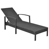 Chaise longue avec coussin Résine tressée Noir